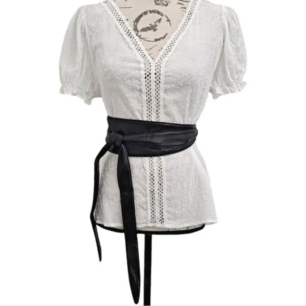 Faux leather Black Corset Obi wrap wide Waist Belt tie boho Classic minimalist